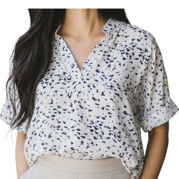 Timing Women's White and Navy Blue Print Top - Size S - Picture 1 of 7